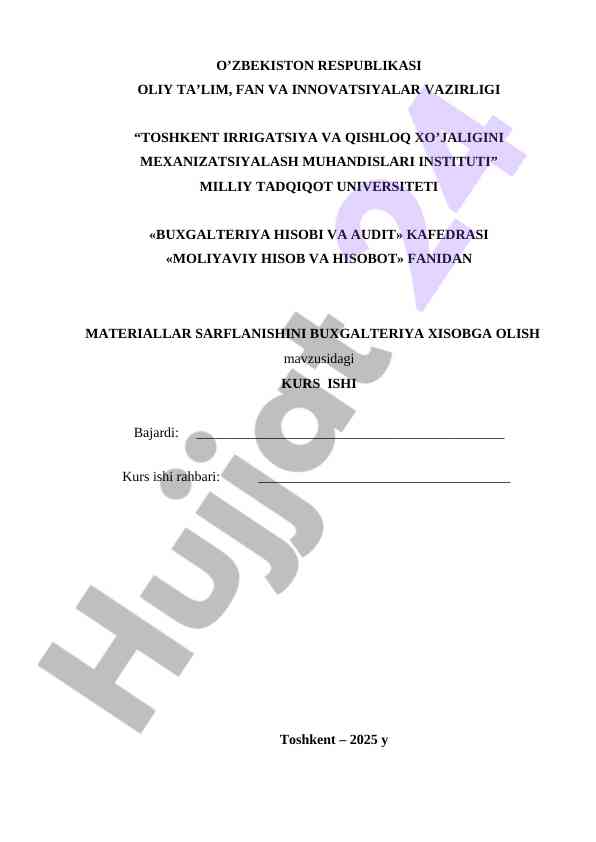 Moliya hisobi va audit bo'yicha kurs ishlari