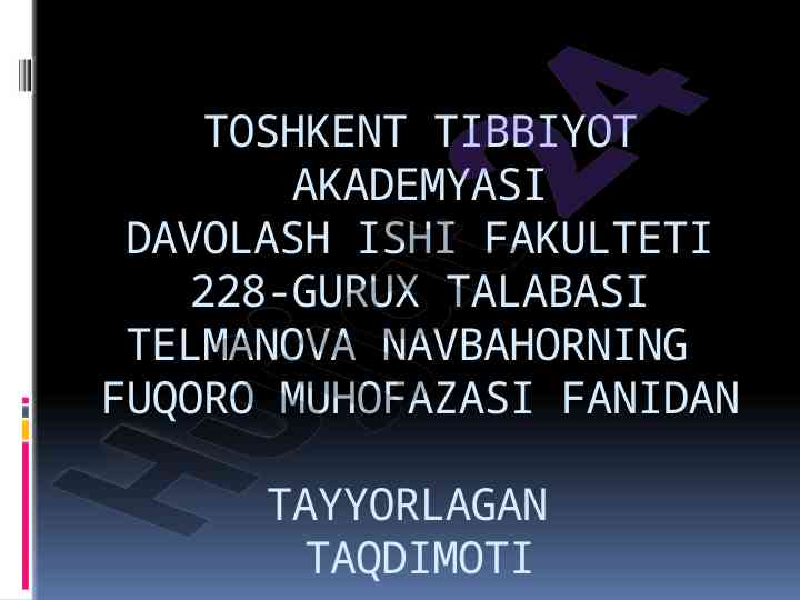 Hayot faoliyatini taminlash asoslari taqdimoti