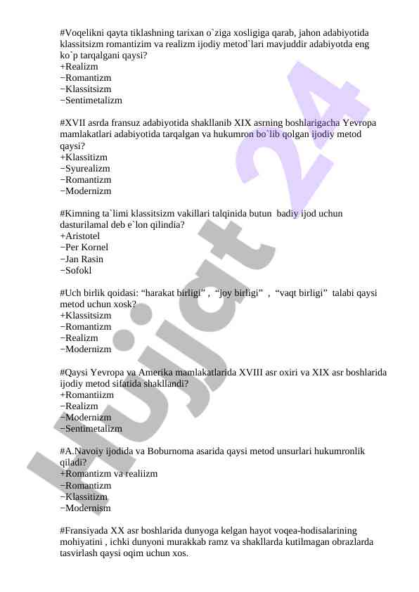 Adabiyot ijodiy metodlari haqida savollar