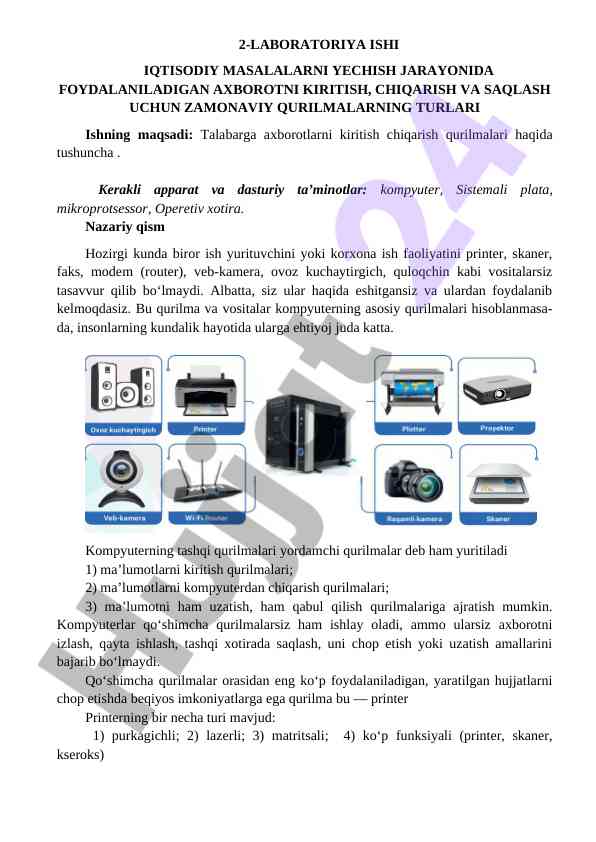 Zamonaviy qurilmalarning muhimi iqtisodiy masalalarda