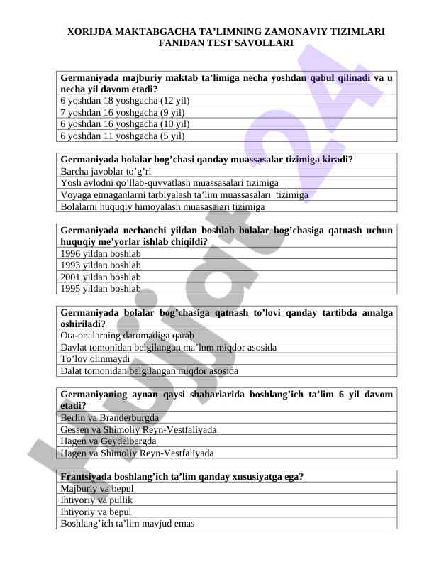 Zamonaviy tizimlar fanidan test savollari