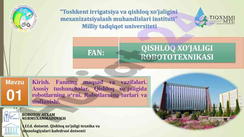 Qishloq xo‘jaligi robototexnikasi fanidan o‘quv qo‘llanma