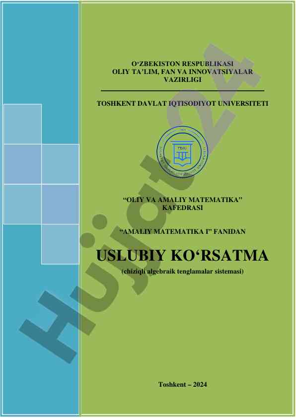 Amaliy matematikadan uslubiy ko'rsatma chiziqli algebra
