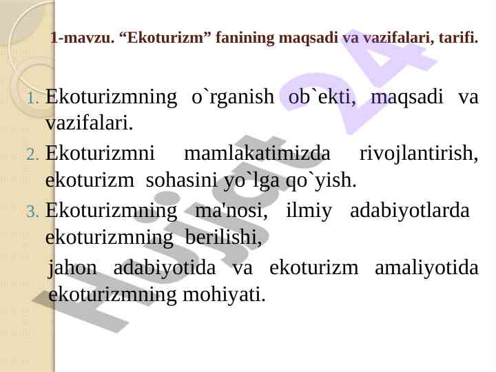 Ekoturizm maqsadlari va vazifalari tahlili