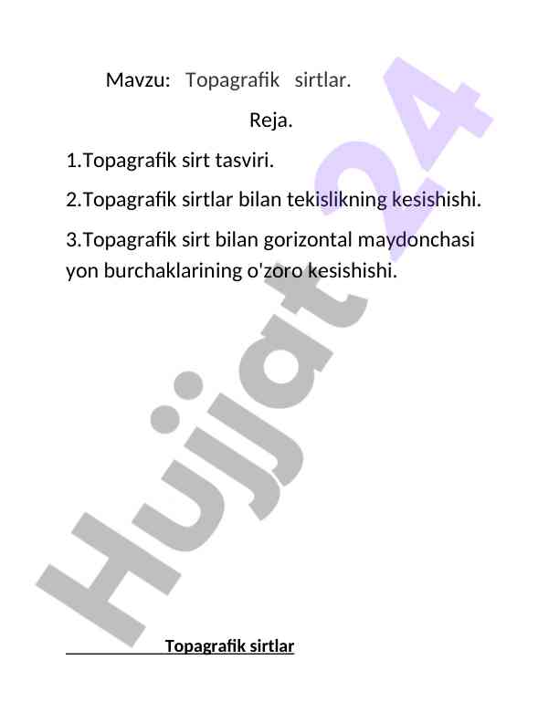 Topagrafik sirtlar va tasviri asoslari