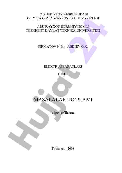 Elektr apparatlari fanidan masalalar to‘plami