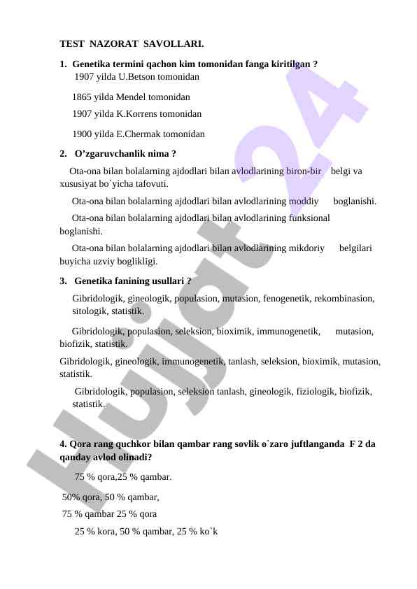 Genetika fanining asosiy terminlari va usullari