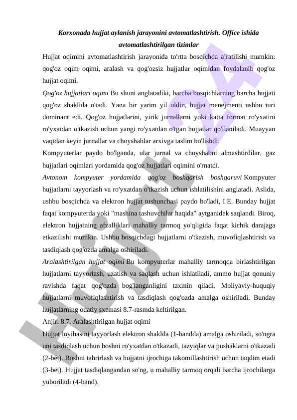 Hujjat aylanish jarayonini avtomatlashtirish tizimlari