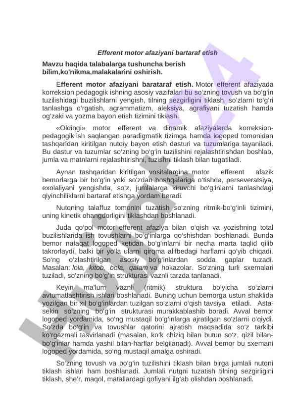 Efferent motor afaziyani bartaraf etish