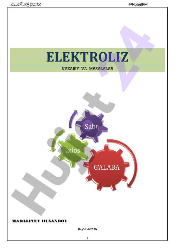 Elektroliz nazariyasi va jarayonlari tahlili