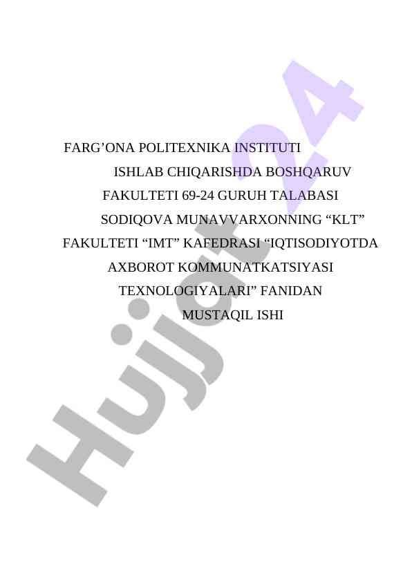 Iqtisodiyotda axborot kommunikatsiyasi texnologiyalari