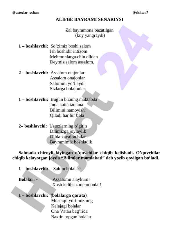 Alifbe bayrami tantanasi senariysi