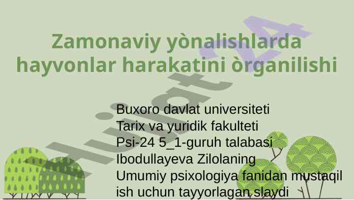 Zamonaviy yonalishlarda hayvonlar harakatini o'rgatish
