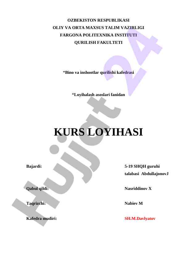 Loyihalash asoslari kurs loyihasi tavsifi