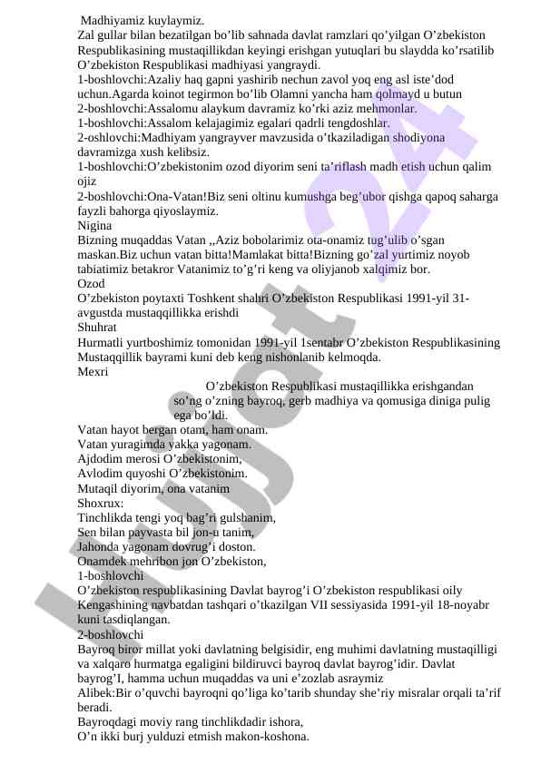 O’zbekiston respublikasi mustaqillik yutuqlari