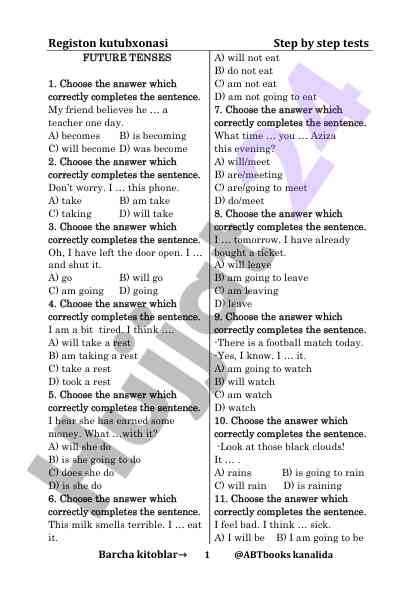 Step by step tests for future tenses