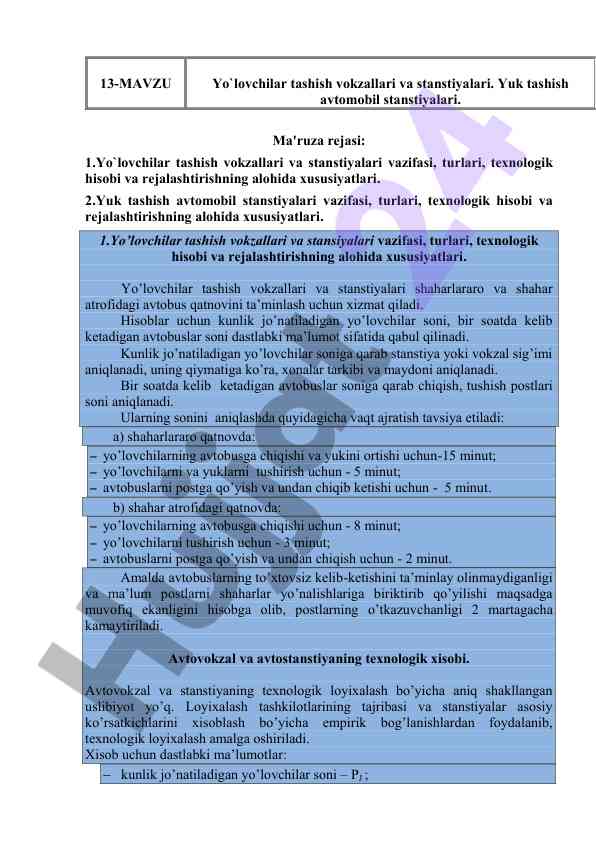 Yo`lovchilar tashish vokzallari va stanstiyalari