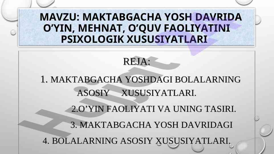 Maktabgacha yosh davrida o'yin va faoliyat