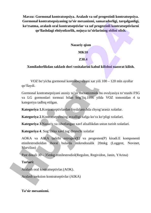 Gormonal kontratsepziyaning samaradorligi va tarqalganligi