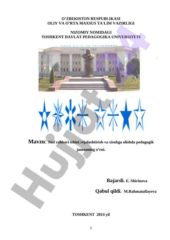 Sinf rahbari ishini rejalashtirishda pedagogik jamoa