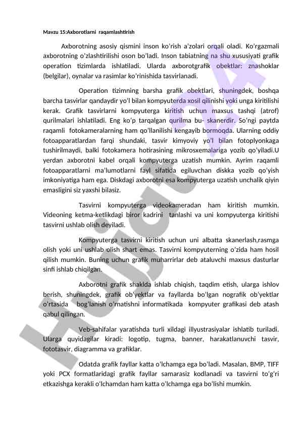 Axborotlarni raqamlashtirish va grafik tizimlar