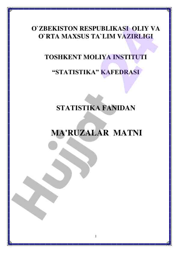 Statistika fanining predmeti va usuliyati