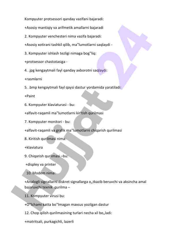 Kompyuter protsessorining vazifalari haqida