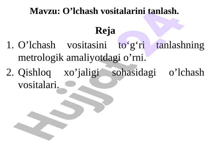 Oʼlchash vositalarini tanlash bo’yicha qo’llanma