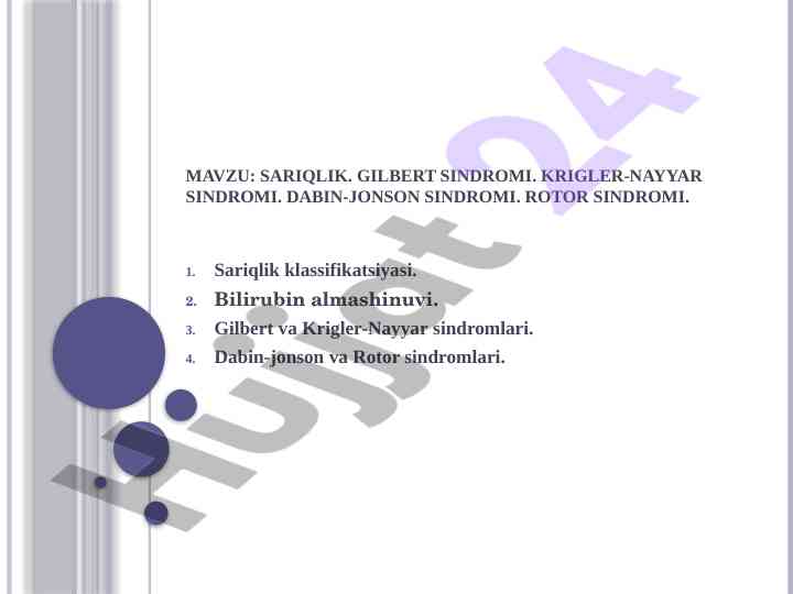 Sariqlik va unga oid sindromlar tahlili