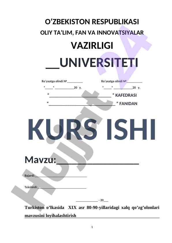 Turkiston Xalq Qo'zg'olonlari Mavzusini Loyihalashtirish