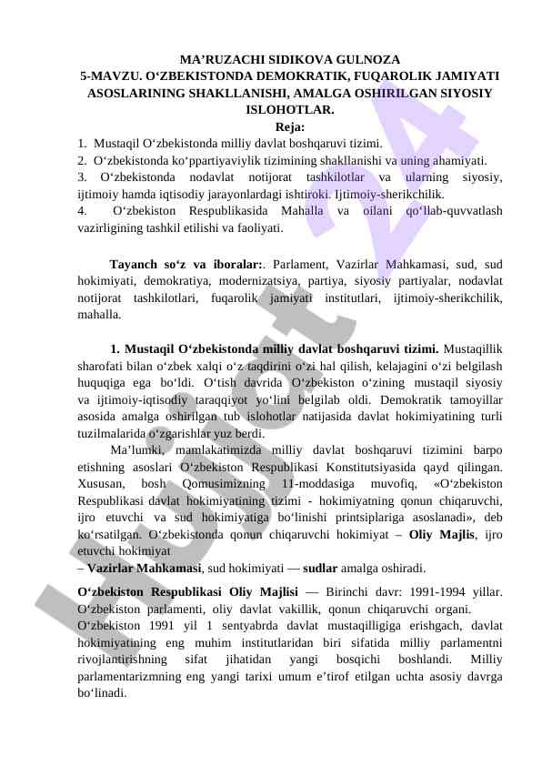 O‘zbekistonda demokratik fuqarolik jamiyati asoslari