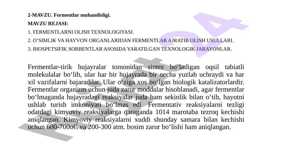 Fermentlar muhandisligi oliy ta'limda mavzular