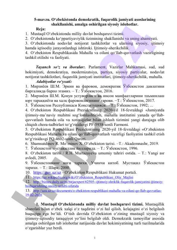 O‘zbekistonda demokratik fuqarolik jamiyati asoslari