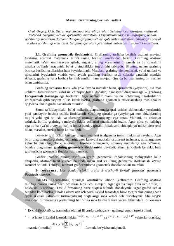 Graflarning berilish usullari haqida referat