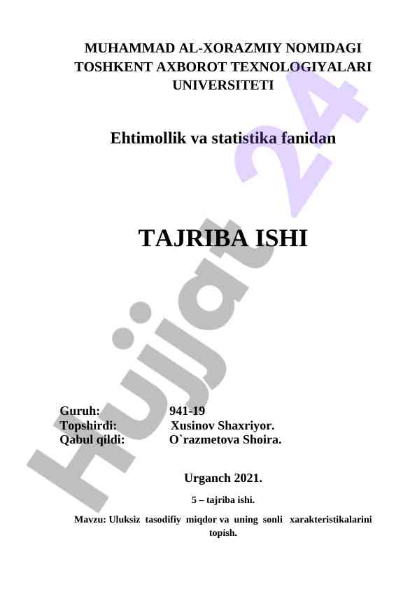 Uzluksiz tasodifiy miqdor va sonli xarakteristikalar