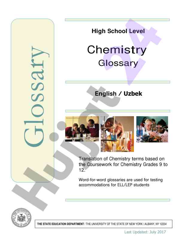 High school chemistry glossary english uzbek translation