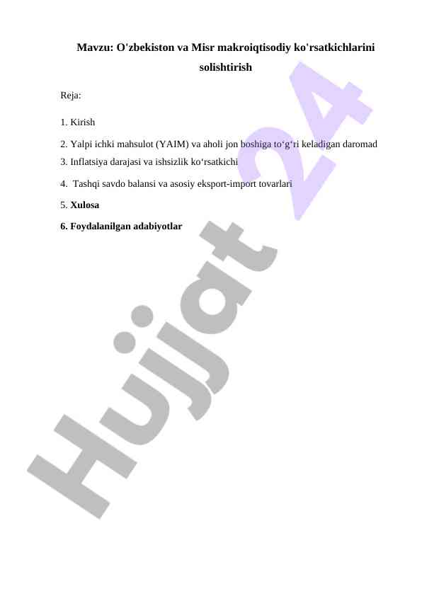 O'zbekiston va misr makroiqtisodiy ko'rsatkichlari