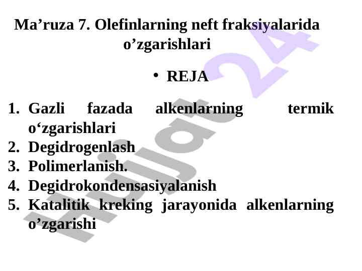Olefinlarning termik o‘zgarishlari va reaksiyalari