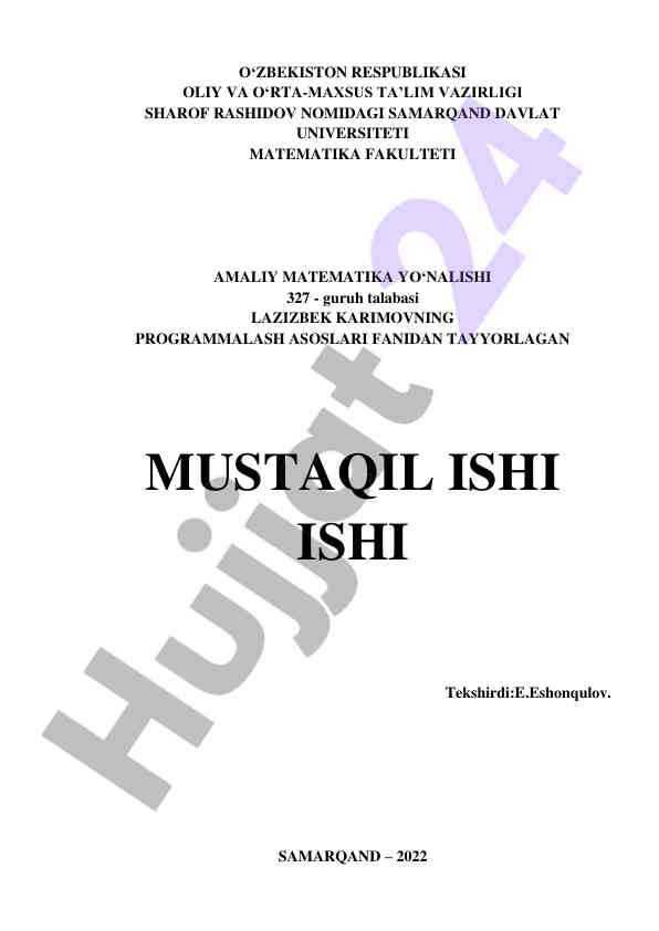 Kafedra ma’lumotlar tizimi bo‘yicha mustaqil ish