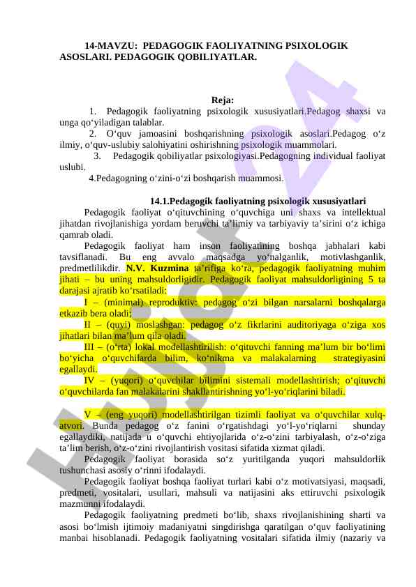 Pedagogik faoliyatning psixologik asoslari