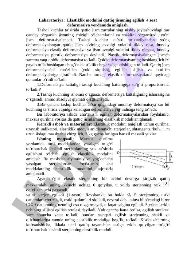 Elastiklik modulini aniqlash laboratoriya ishlari