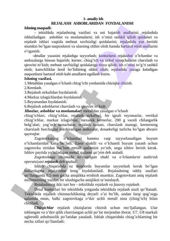 Rejalash asboblaridan foydalanish texnologiyalari