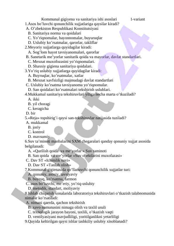 Kommunal gigiyena va sanitariya ishi asoslari