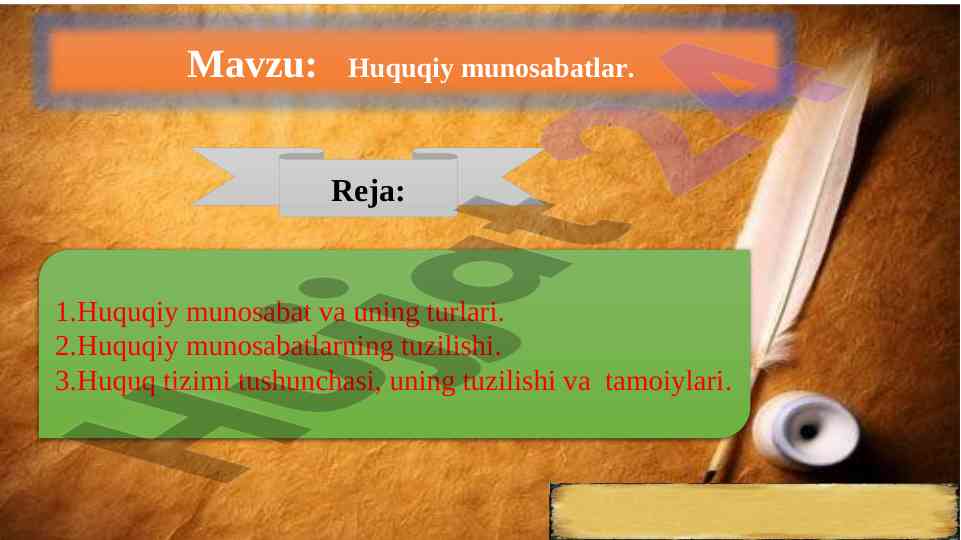 Huquqiy munosabatlar tushunchasi va turlari