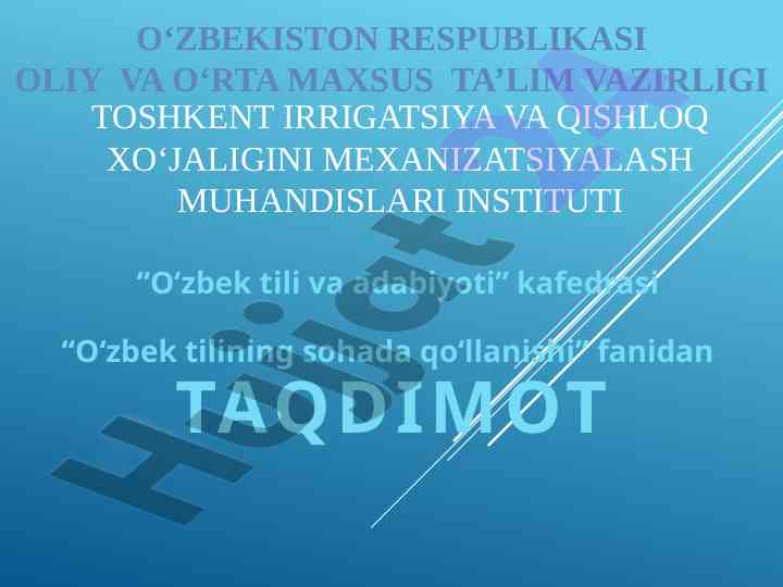 O‘zbek tilining soha qo‘llanishi taqdimoti