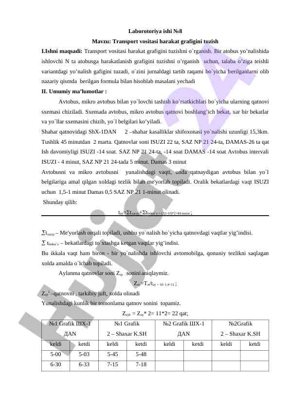 Transport vositalari harakat grafiğini tuzish