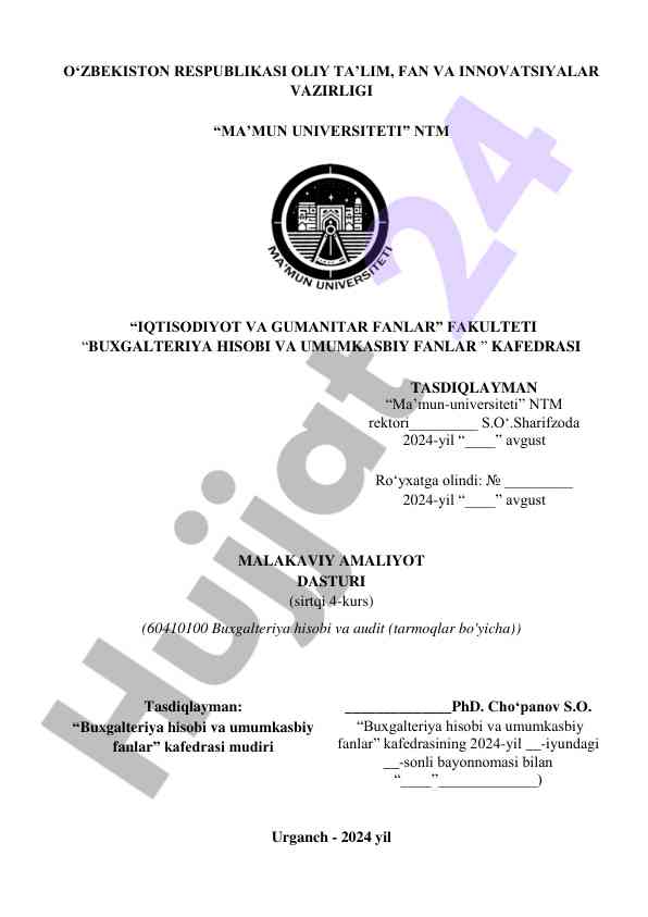 Malakaviy amaliyot dasturi buxgalteriya hisobi
