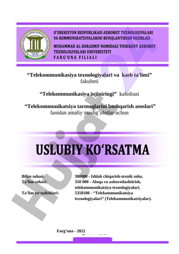 Telekommunikatsiya tarmoqlarini boshqarish asoslari uslubi