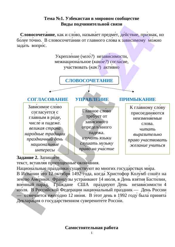 Изучение подчинительной связи в узбекском языке
