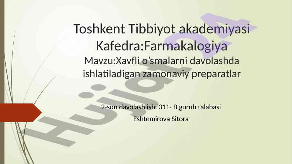 Zamonaviy preparatlar bilan xavfli o’smalarni davolash